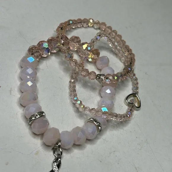 Pink Crystal Ribbon Charm Bracelet Set - Picture 3 of 3